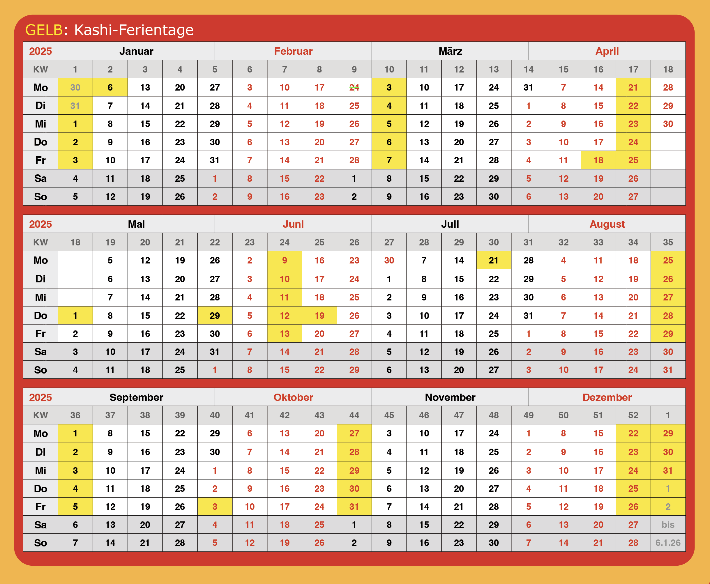 Kashi Ferienkalender 2025